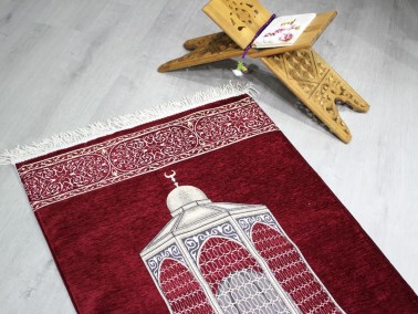 Kubbe Fringed Chenille Woven Prayer Rug - Thumbnail