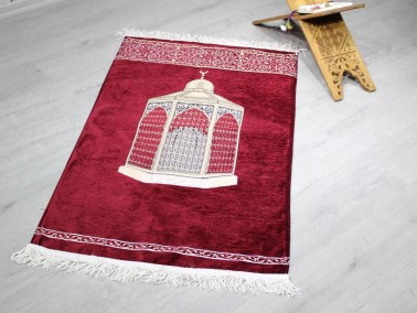 Kubbe Fringed Chenille Woven Prayer Rug - Thumbnail