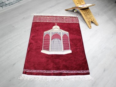 Kubbe Fringed Chenille Woven Prayer Rug - Thumbnail