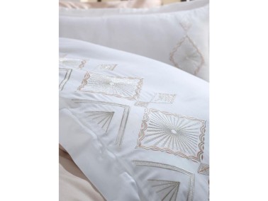 Beach Embroidered Cotton Satin Duvet Cover Set Cream Cappucino - Thumbnail