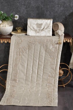 Çeyiz Diyarı - Kumsal Velvet Maras Prayer Rug Set 6pcs, Rug 70x115 cm,Towel, Bundle, Cappucino Çeyiz Diyarı - Kumsal Velvet Maras Prayer Rug Set 6pcs, Rug 70x115 cm,Towel, Bundle, Cappucino