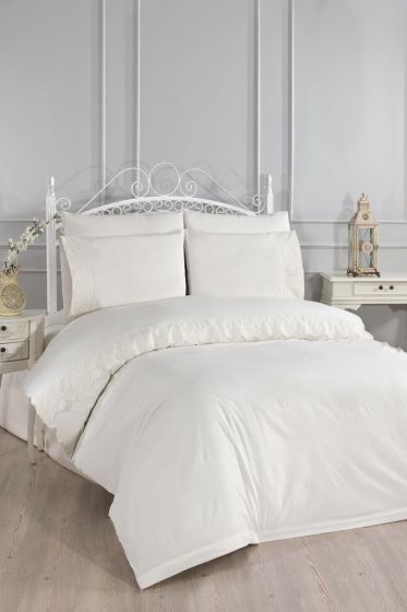 Kuris King Size Duvet Cover Set 6 pcs, Duvet Cover 200x220, Sheet 240x260, Double Size, Cream Color