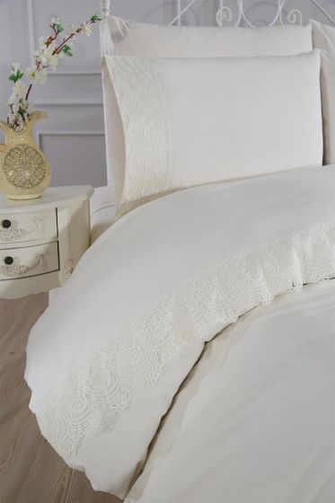 Kuris King Size Duvet Cover Set 6 pcs, Duvet Cover 200x220, Sheet 240x260, Double Size, Cream Color