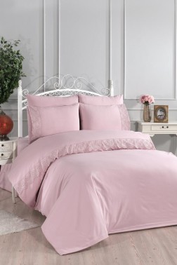 Kuris King Size Duvet Cover Set 6 pcs, Duvet Cover 200x220, Sheet 240x260, Double Size, Pink - Thumbnail