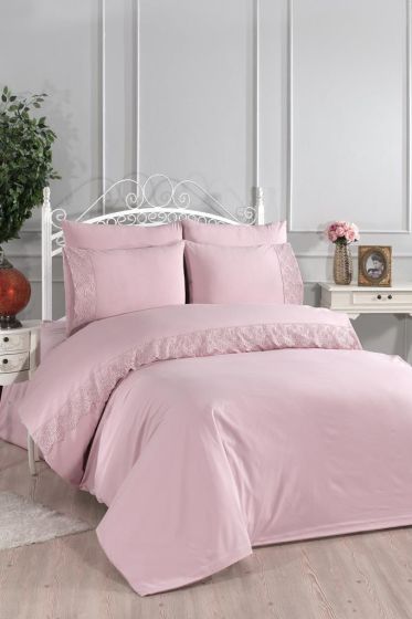 Kuris King Size Duvet Cover Set 6 pcs, Duvet Cover 200x220, Sheet 240x260, Double Size, Pink