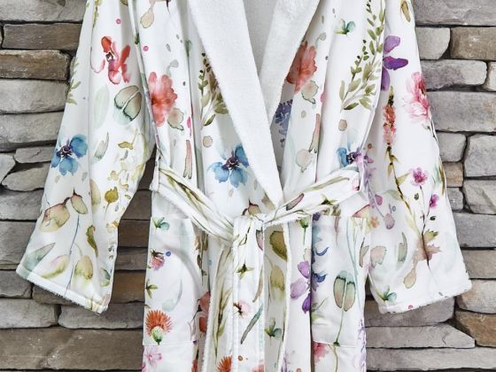 Lace Efil Digital Printed Cotton Women Single Bathrobe Cream