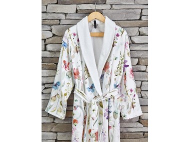 Lace Efil Digital Printed Cotton Women Single Bathrobe Cream - Thumbnail