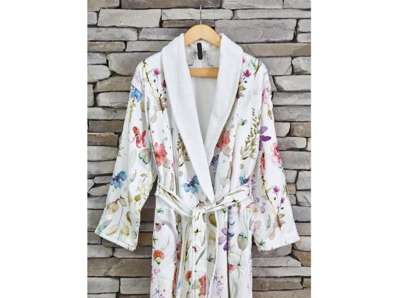 Lace Efil Digital Printed Cotton Women Single Bathrobe Cream