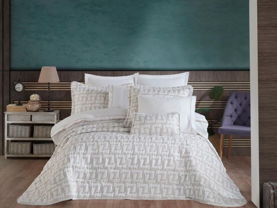 Ladik Double Bedspread Set with Duvet Cover Cream