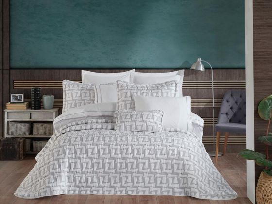 Ladik Double Bedspread Set with Duvet Cover Gray