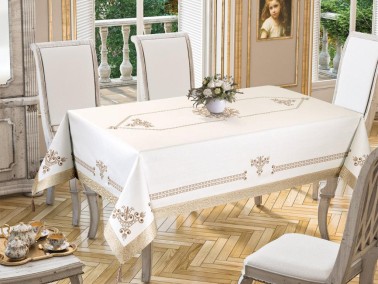 Çeyiz Diyarı - Tulip Printed Rectangle Table Cloth Gold 160x300 Cm Çeyiz Diyarı - Tulip Printed Rectangle Table Cloth Gold 160x300 Cm