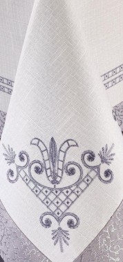  Tulip Printed Rectangular Tablecloth Silver 160x300 Cm - Thumbnail