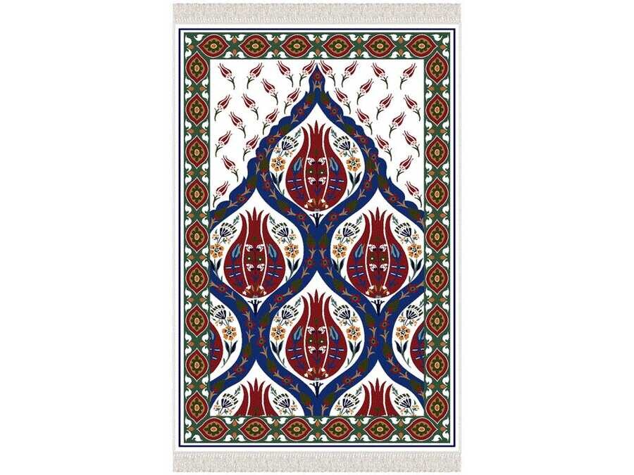 Tulip Velvet Prayer Rug Burgundy - Thumbnail