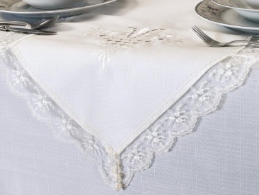 Tulip Embroidered Lacy 8 Person Table Cloth Set Cream Cream - Thumbnail