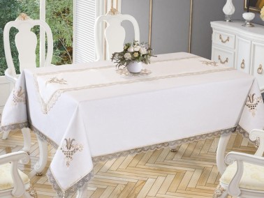 Tulip Embroidered Lacy Table Cloth And Runner 2 Pieces - Thumbnail