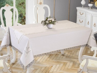Tulip Embroidered Lacy Table Cloth And Runner 2 Pieces - Thumbnail