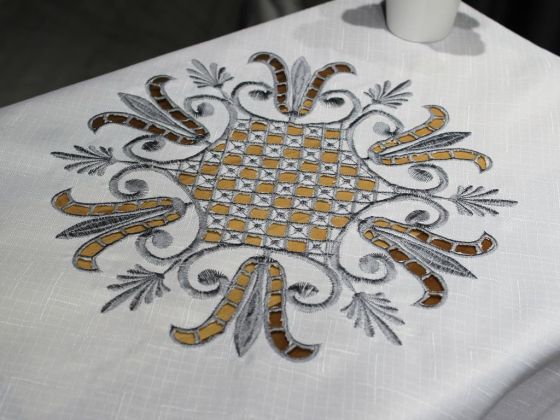 Tulip Embroidered Fiskos Cream Gray 100x100 Cm