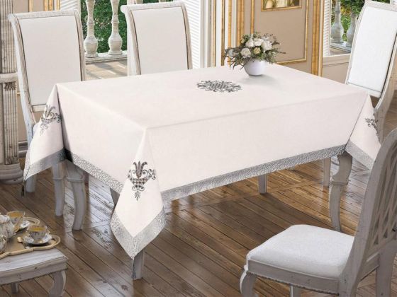 Lale Embroidered Table Cloth 160x260cm - Cream Gray