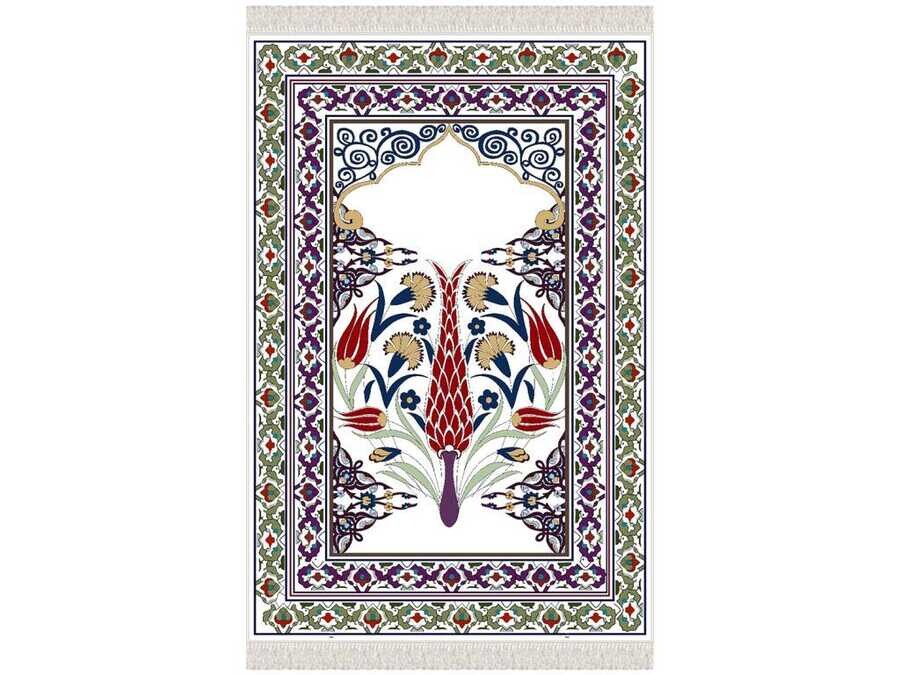 Lalemzar Ebruli Velvet Prayer Rug - Thumbnail