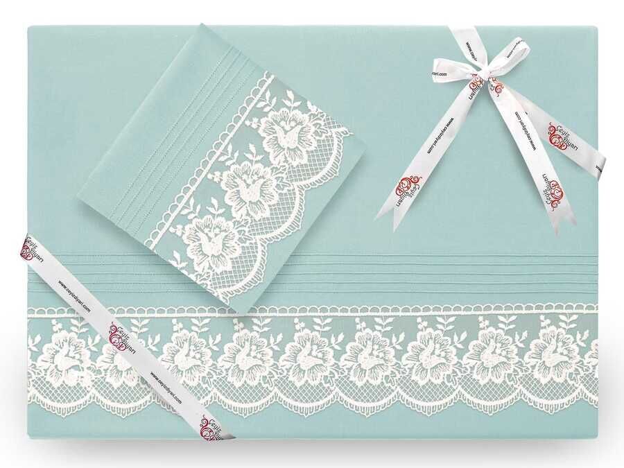  Lelazar Lux French Laced Duvet Cover Set Spring-Green