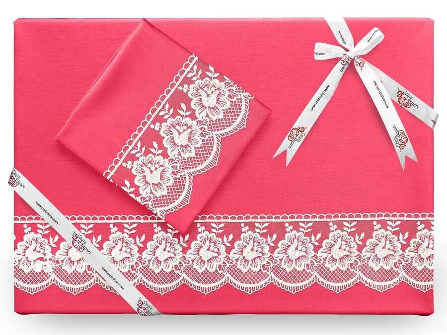 Dowry World - Lalezar Sade طقم غطاء لحاف مطرز بالتطريز الفرنسي لون زهره الرمان Dowry World - Lalezar Sade طقم غطاء لحاف مطرز بالتطريز الفرنسي لون زهره الرمان