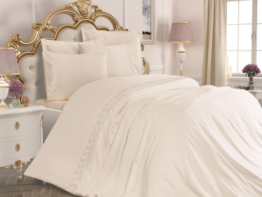 Dowry World - Lalezar Plain French Laced Duvet Cover Set Cream Dowry World - Lalezar Plain French Laced Duvet Cover Set Cream