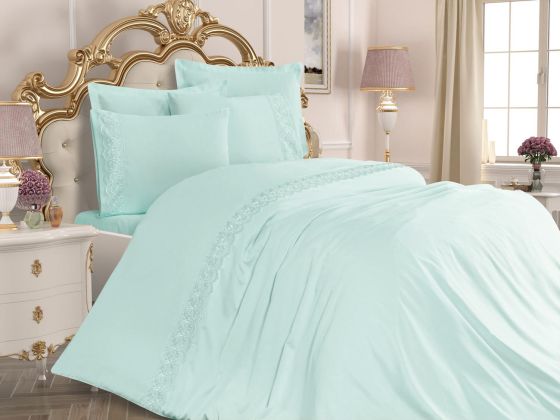  Lalezar Plain French Laced Duvet Cover Set Spring-Green