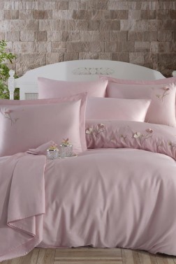 Çeyiz Diyarı - Lapis Embroidered 100% Cotton Sateen, Duvet Cover Set, Duvet Cover 200x220, Sheet 240x260, Double Size, Full Size Pink Çeyiz Diyarı - Lapis Embroidered 100% Cotton Sateen, Duvet Cover Set, Duvet Cover 200x220, Sheet 240x260, Double Size, Full Size Pink