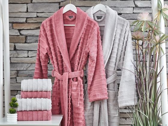 Larin 6 Pcs Combed Cotton Bathrobe Set Dried Rose Gray