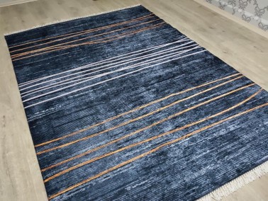 Adela Latex Non-Slip Base Digital Print Velvet Carpet Black 100x200 cm - Thumbnail