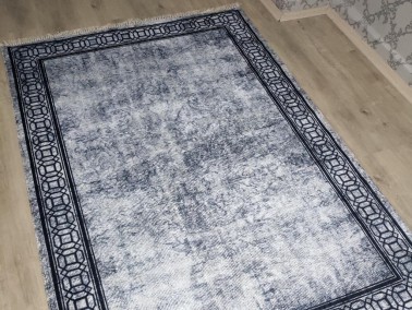 Dove Latex Non-Slip Base Digital Print Velvet Carpet Black 100x200 cm - Thumbnail