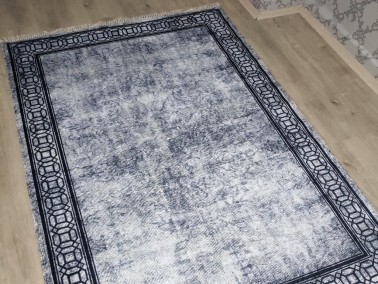 Dove Latex Non-Slip Base Digital Print Velvet Carpet Black 80x200 cm - Thumbnail