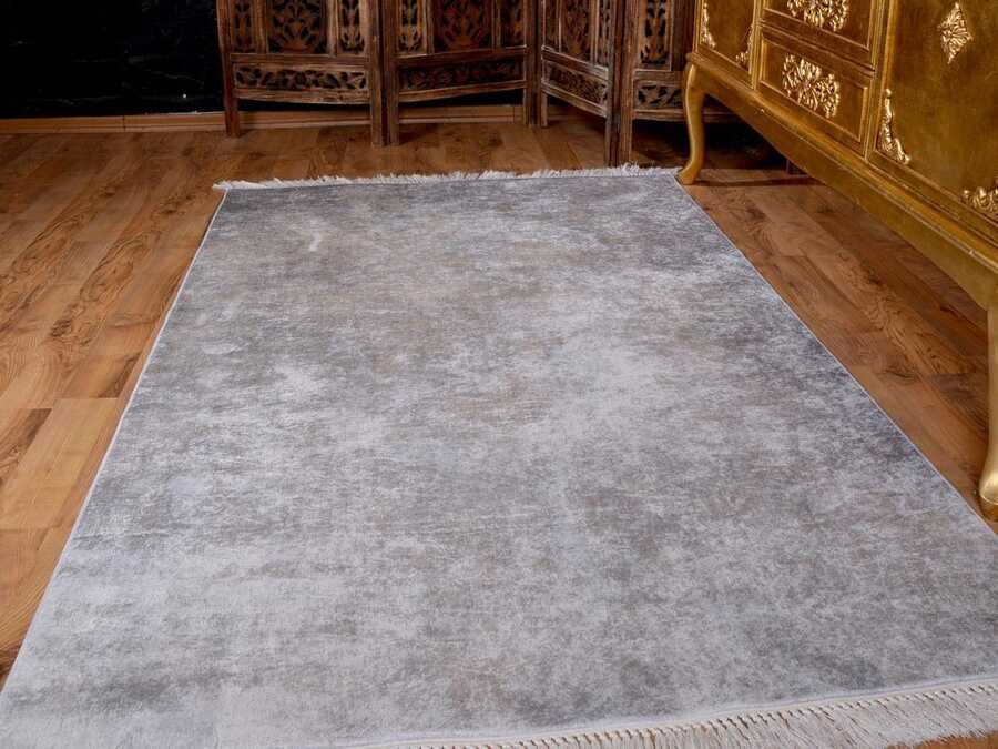 Latex Non-Slip Base Digital Print Velvet Carpet Duru Gray 100x200 cm - Thumbnail