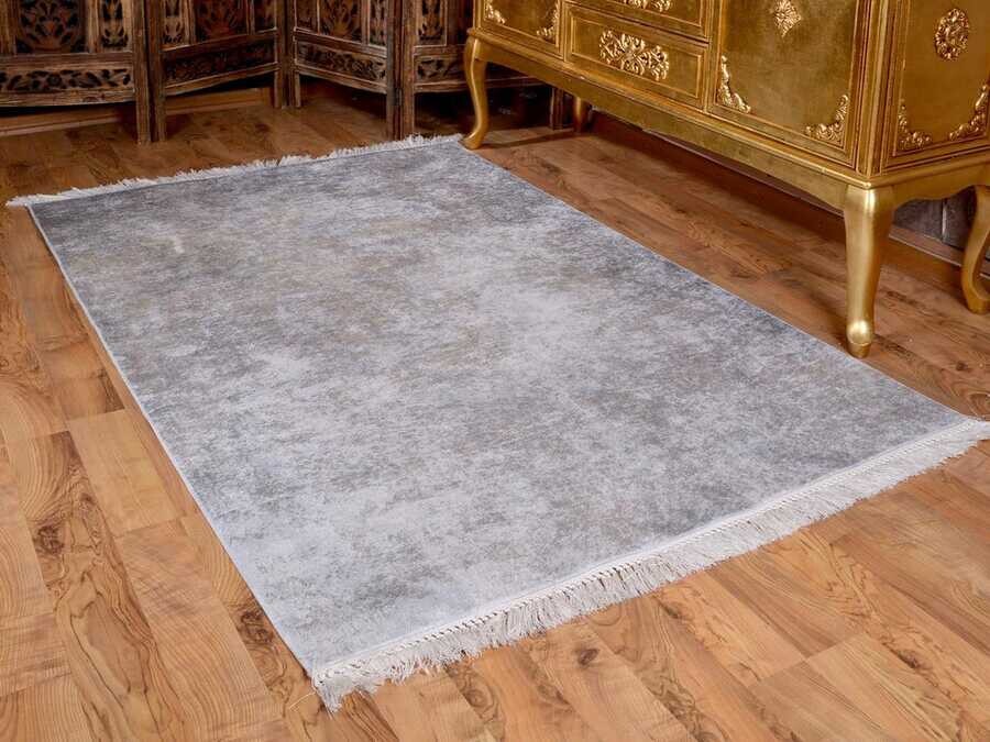 Latex Non-Slip Base Digital Print Velvet Carpet Duru Gray 80x200 cm - Thumbnail