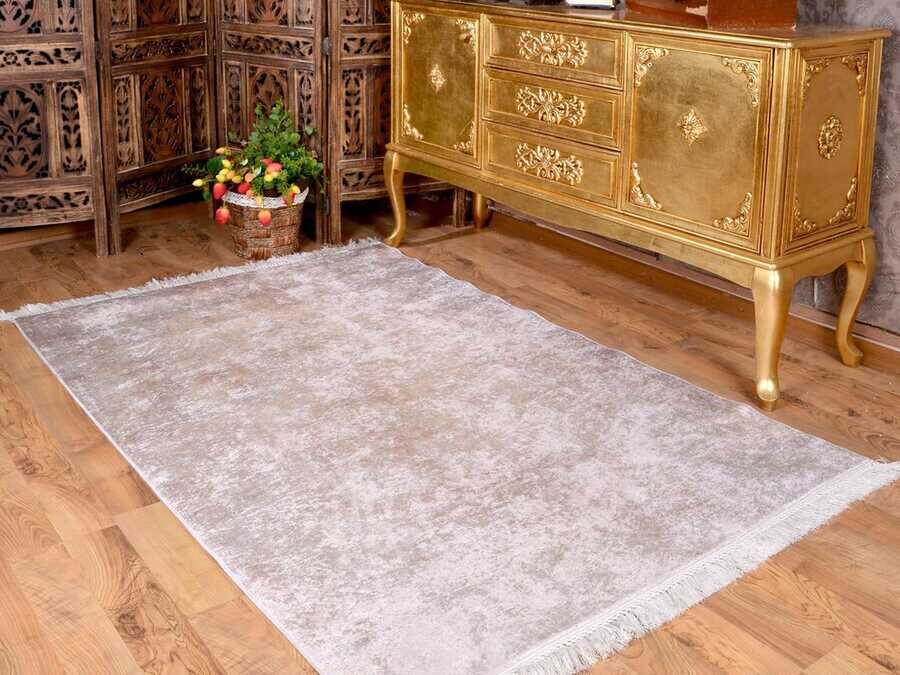 Latex Non-Slip Base Digital Print Velvet Carpet Duru Cream 100x200 cm - Thumbnail