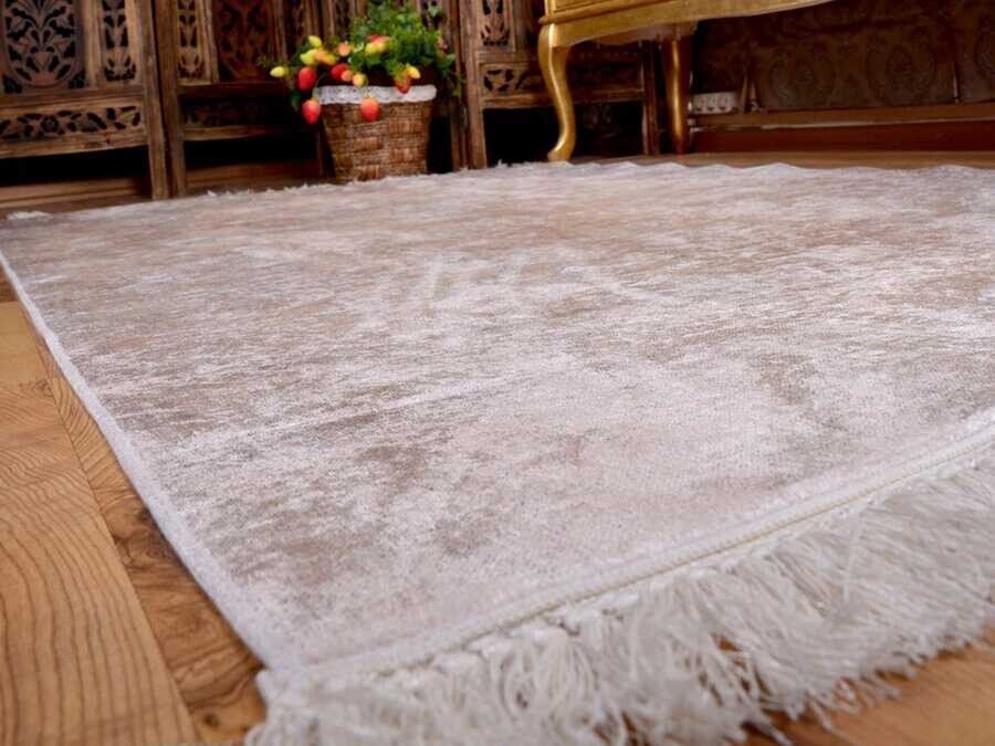Latex Non-Slip Base Digital Print Velvet Carpet Duru Cream 100x200 cm - Thumbnail