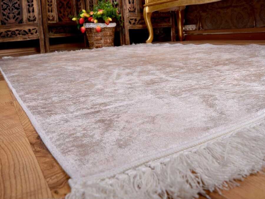 Latex Non-Slip Base Digital Print Velvet Carpet Duru Cream 100x300 cm - Thumbnail