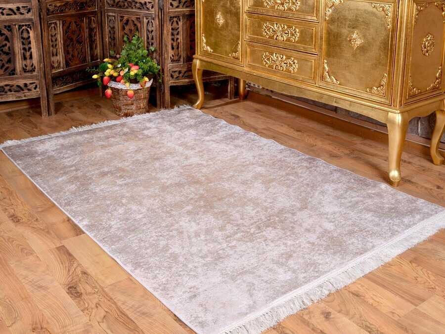 Latex Non-Slip Base Digital Print Velvet Carpet Duru Cream 100x300 cm - Thumbnail