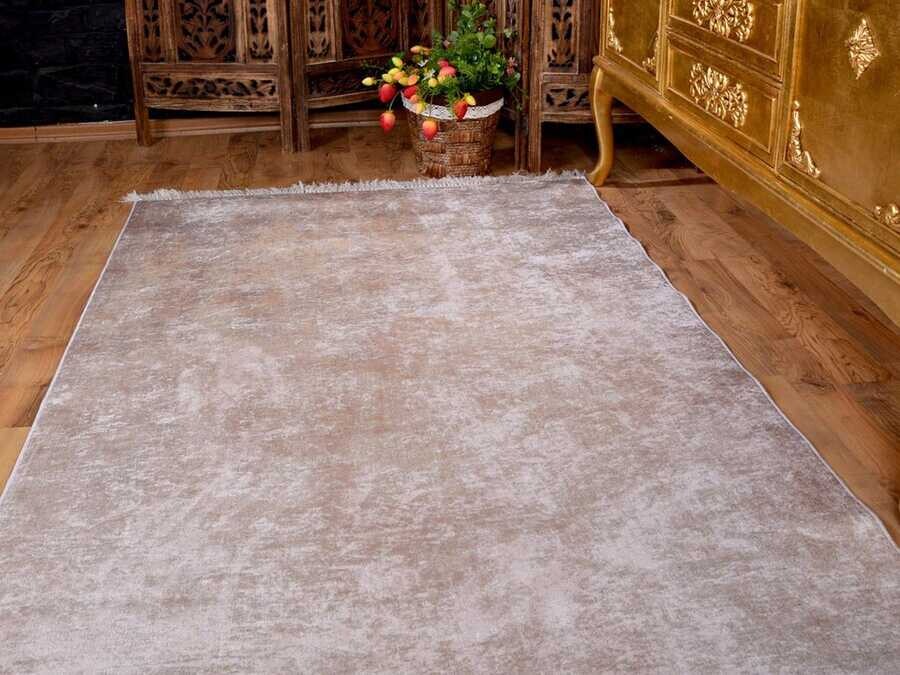 Latex Non-Slip Base Digital Print Velvet Carpet Duru Cream 100x300 cm - Thumbnail