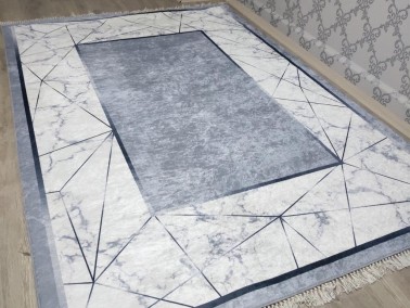 Esta Latex Non-Slip Base Digital Print Velvet Carpet Gray 100x200 cm - Thumbnail