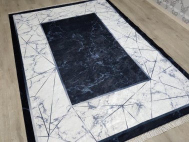 Esta Latex Non-Slip Base Digital Print Velvet Carpet Black 100x200 cm - Thumbnail