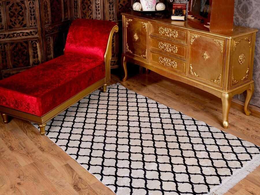 Latex Non-Slip Base Digital Print Velvet Carpet Kupa White-Black 100x200 cm