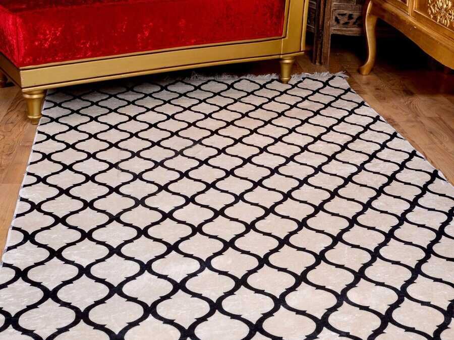 Latex Non-Slip Base Digital Print Velvet Carpet Kupa White-Black 100x300 cm