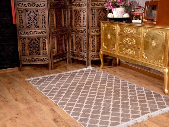 Kupa Latex Non-Slip Base Digital Print Velvet Carpet Camel-White 180x280 cm