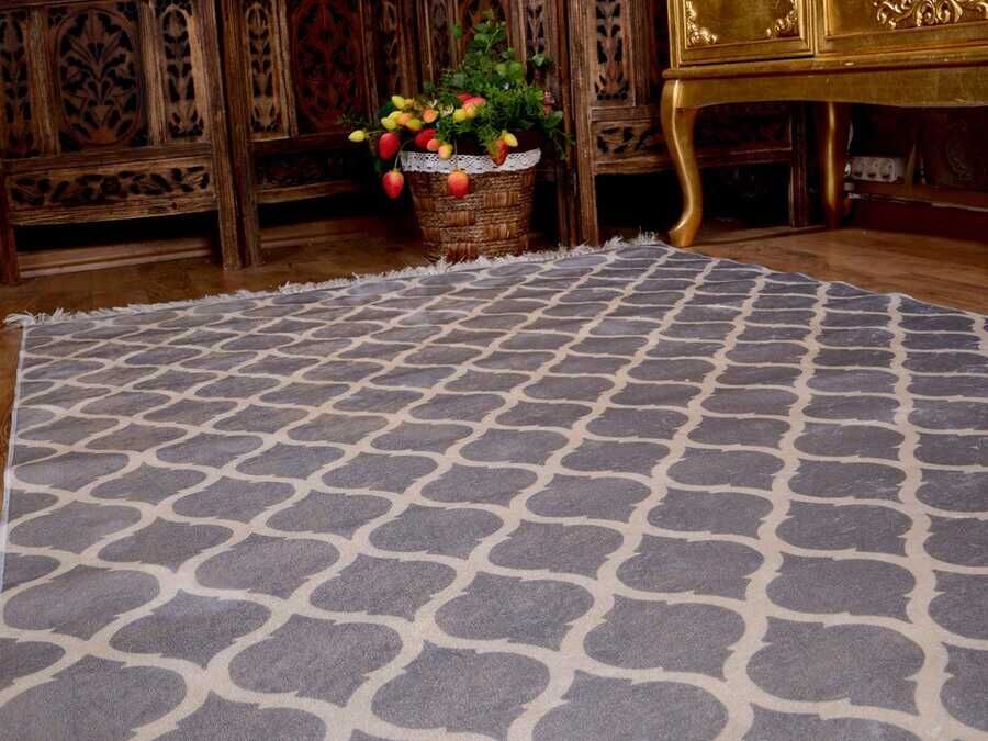 Latex Non-Slip Base Digital Print Velvet Carpet Kupa Gray-White 100x200 cm