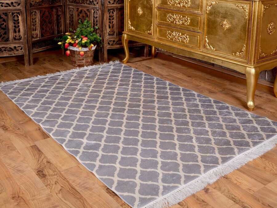 Latex Non-Slip Base Digital Print Velvet Carpet Kupa Gray-White 180x280 cm