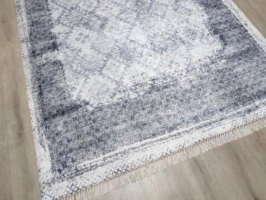 Megan Latex Non-Slip Base Digital Print Velvet Carpet Gray-White 100x200 cm - Thumbnail