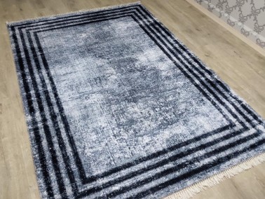 Milan Latex Non-Slip Base Digital Print Velvet Carpet Grey-Black 100x200 cm - Thumbnail