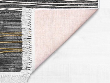 Milan Latex Non-Slip Base Digital Print Velvet Carpet Grey-Black 120x170 cm - Thumbnail