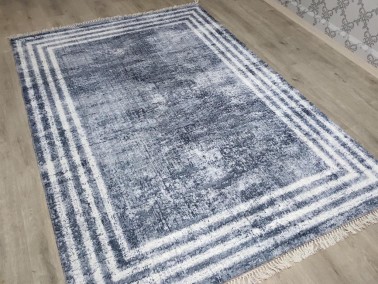 Mora Latex Non-Slip Base Digital Print Velvet Carpet Grey-White 100x200 cm - Thumbnail